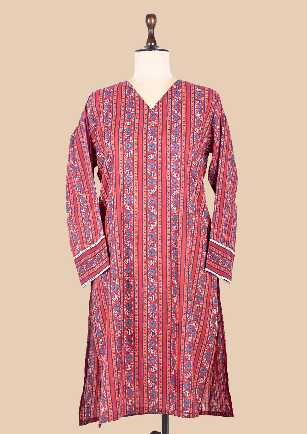 Red Pink Mul Cotton Kurta Set