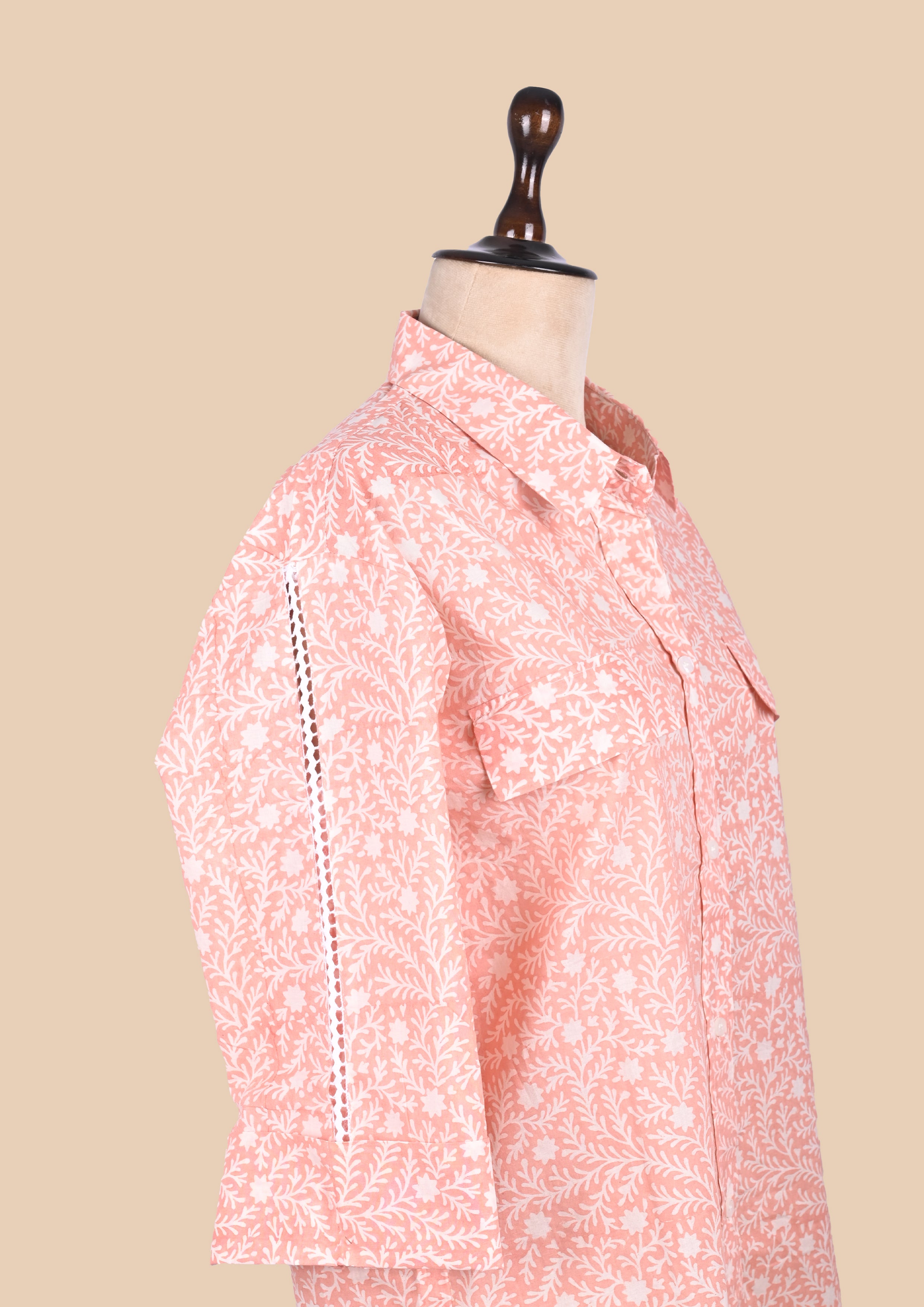 Peach Cotton Shirt Coord Set