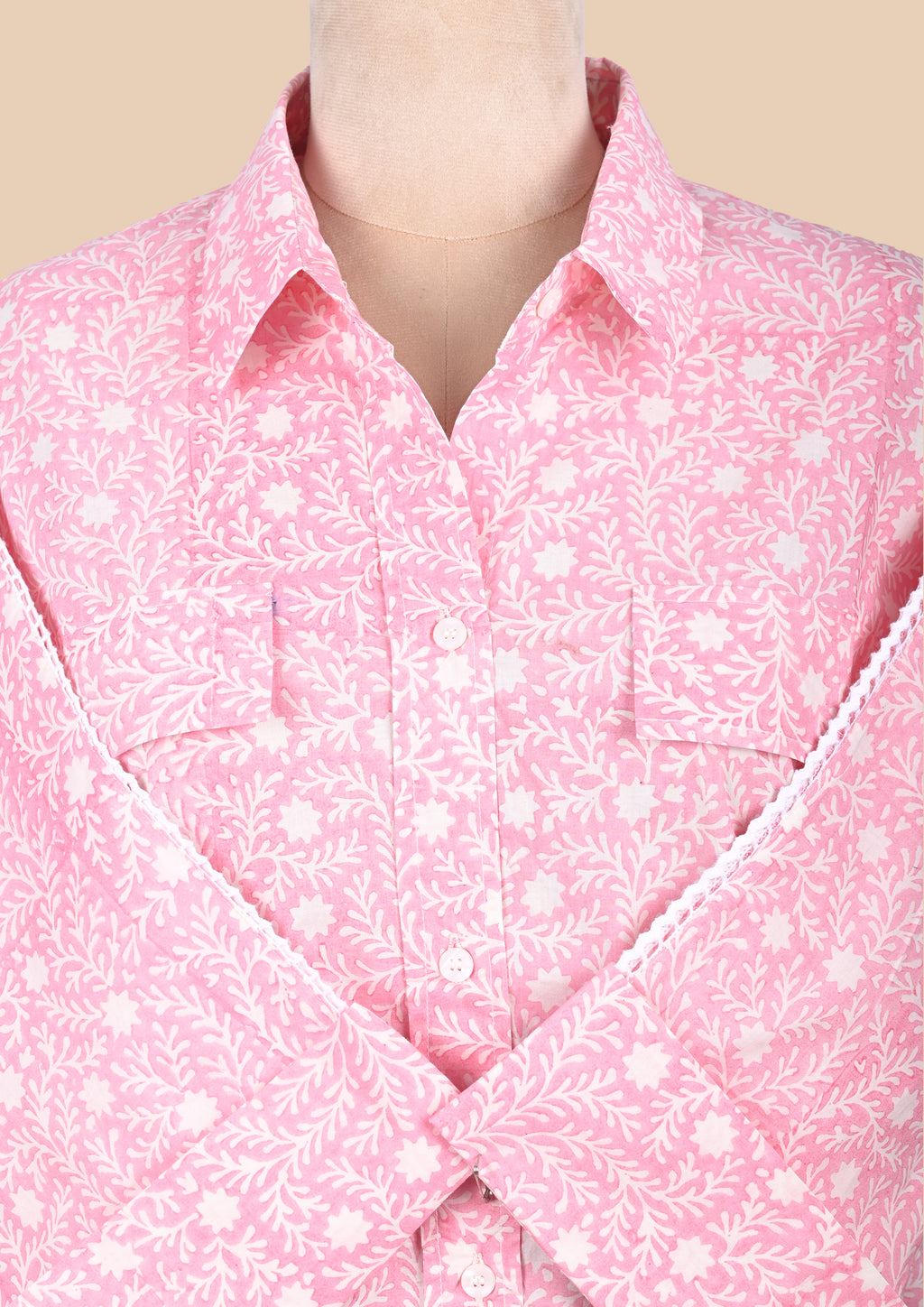 Pink Cotton Shirt Coord Set