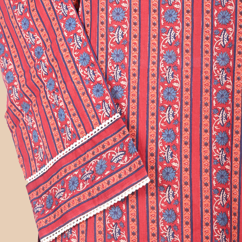Red Pink Mul Cotton Kurta Set
