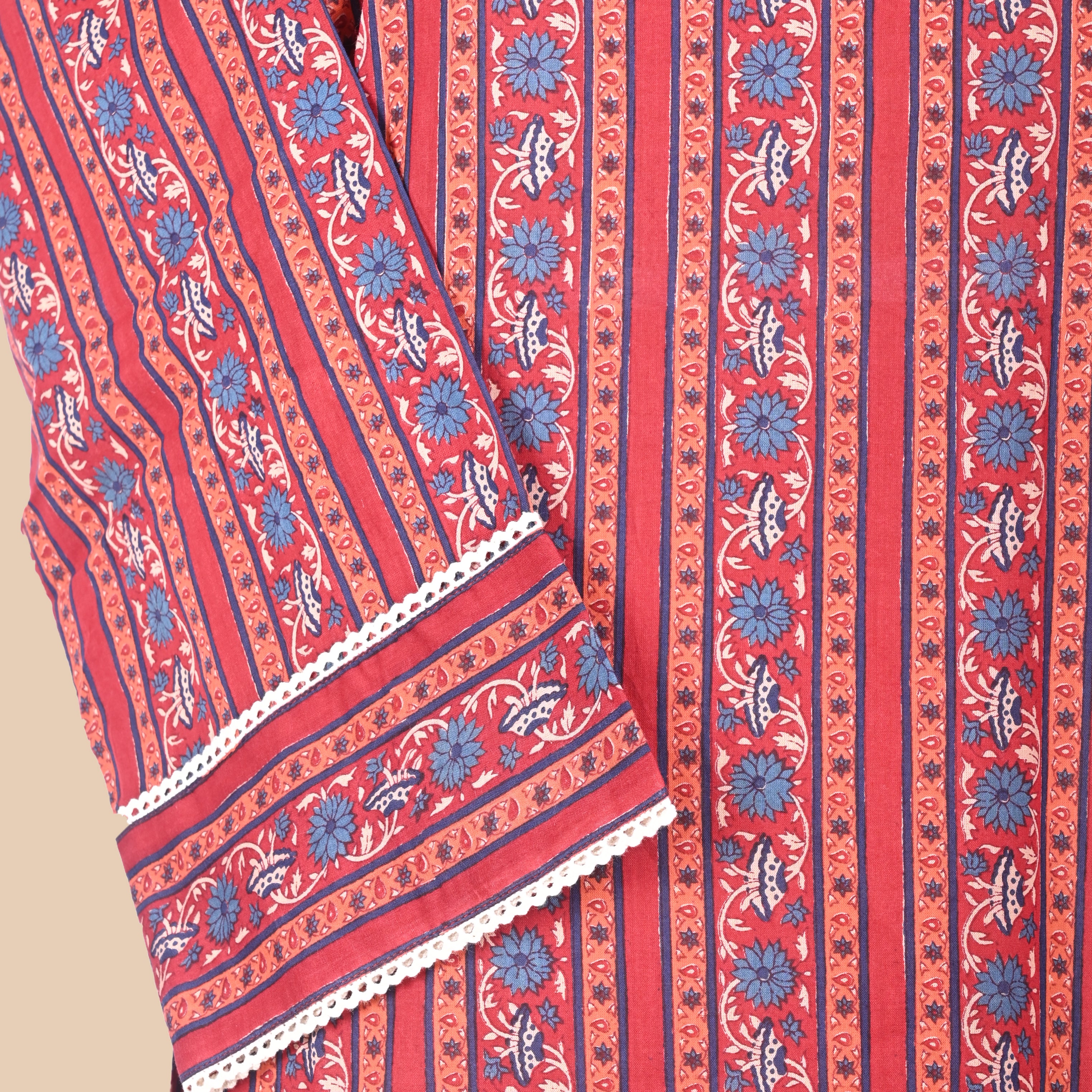 Red Pink Mul Cotton Kurta Set
