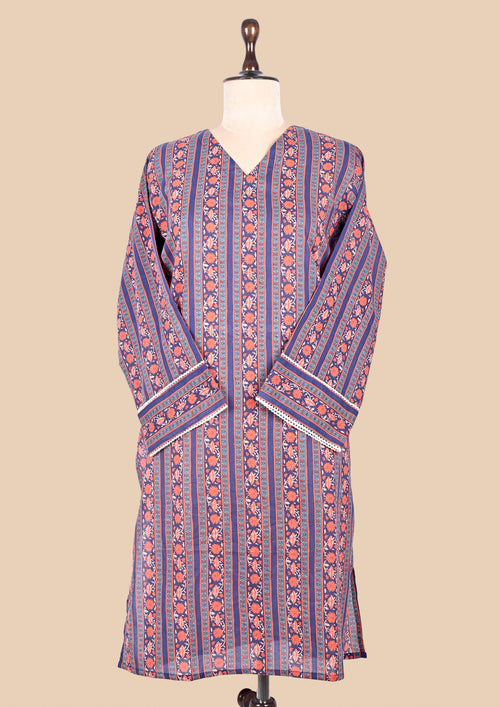 Blue Violet Mul Cotton Kurta Set