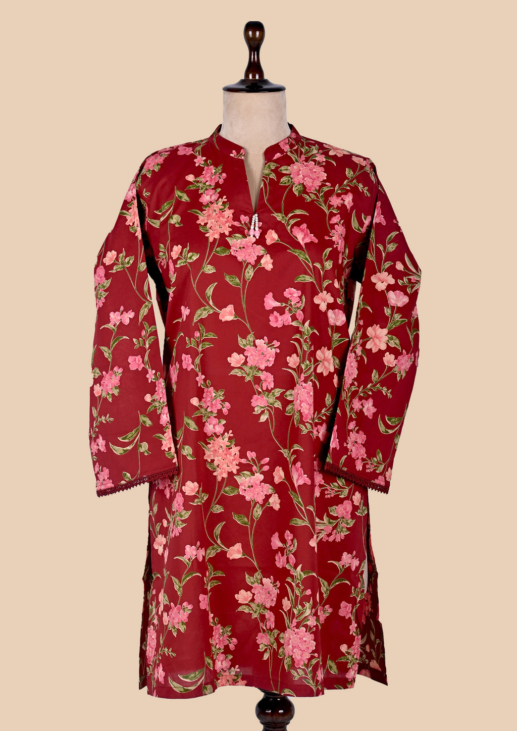 Red Cambric Cotton Kurta Set