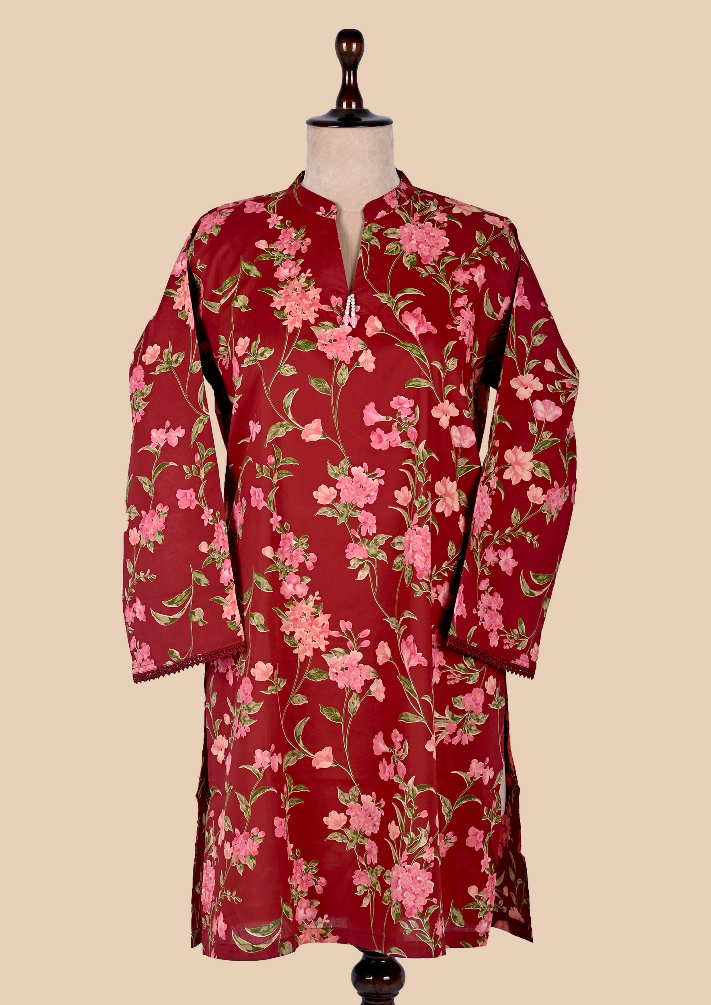 Red Cambric Cotton Kurta Set