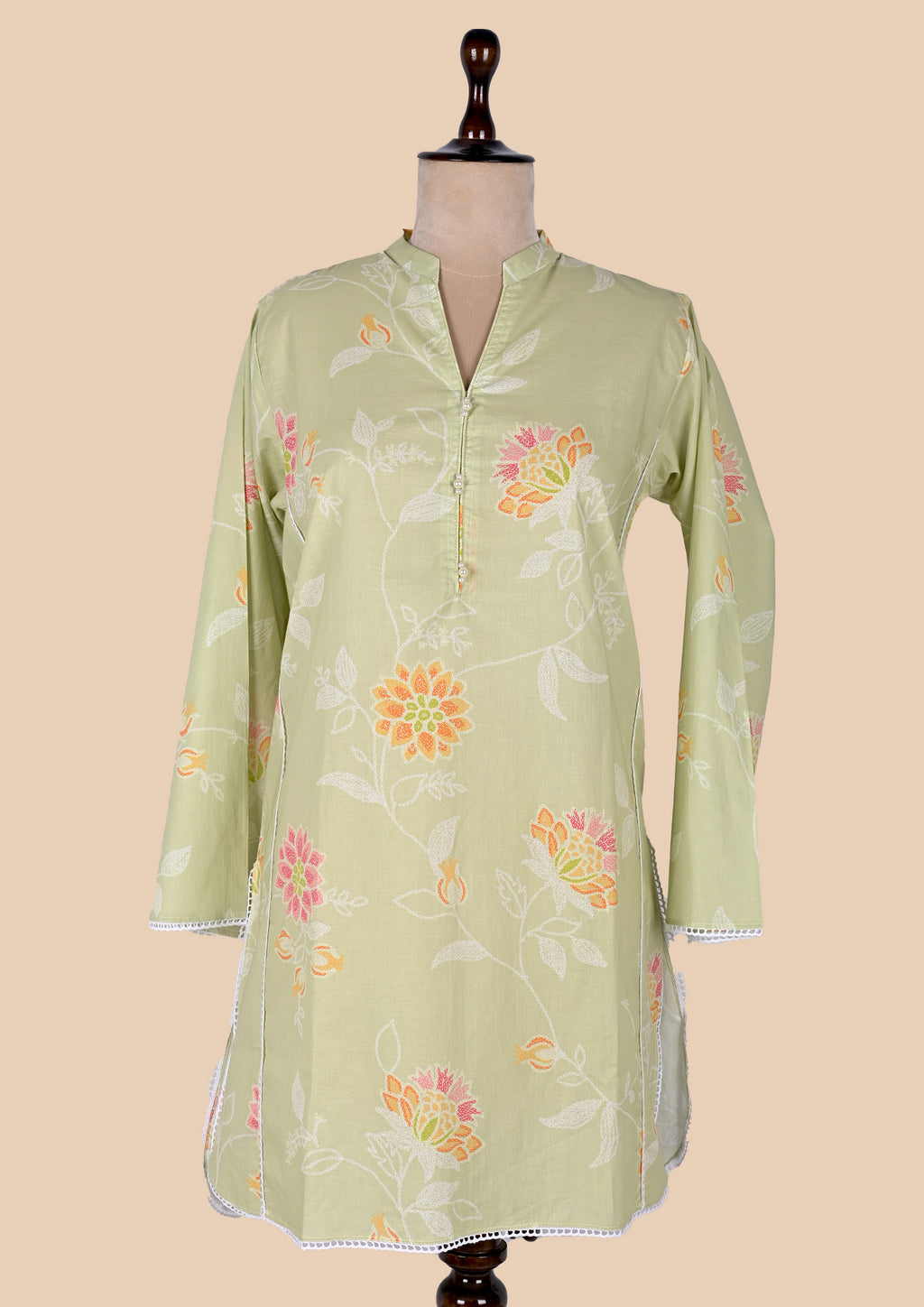 Light Green Cotton Kurti Set