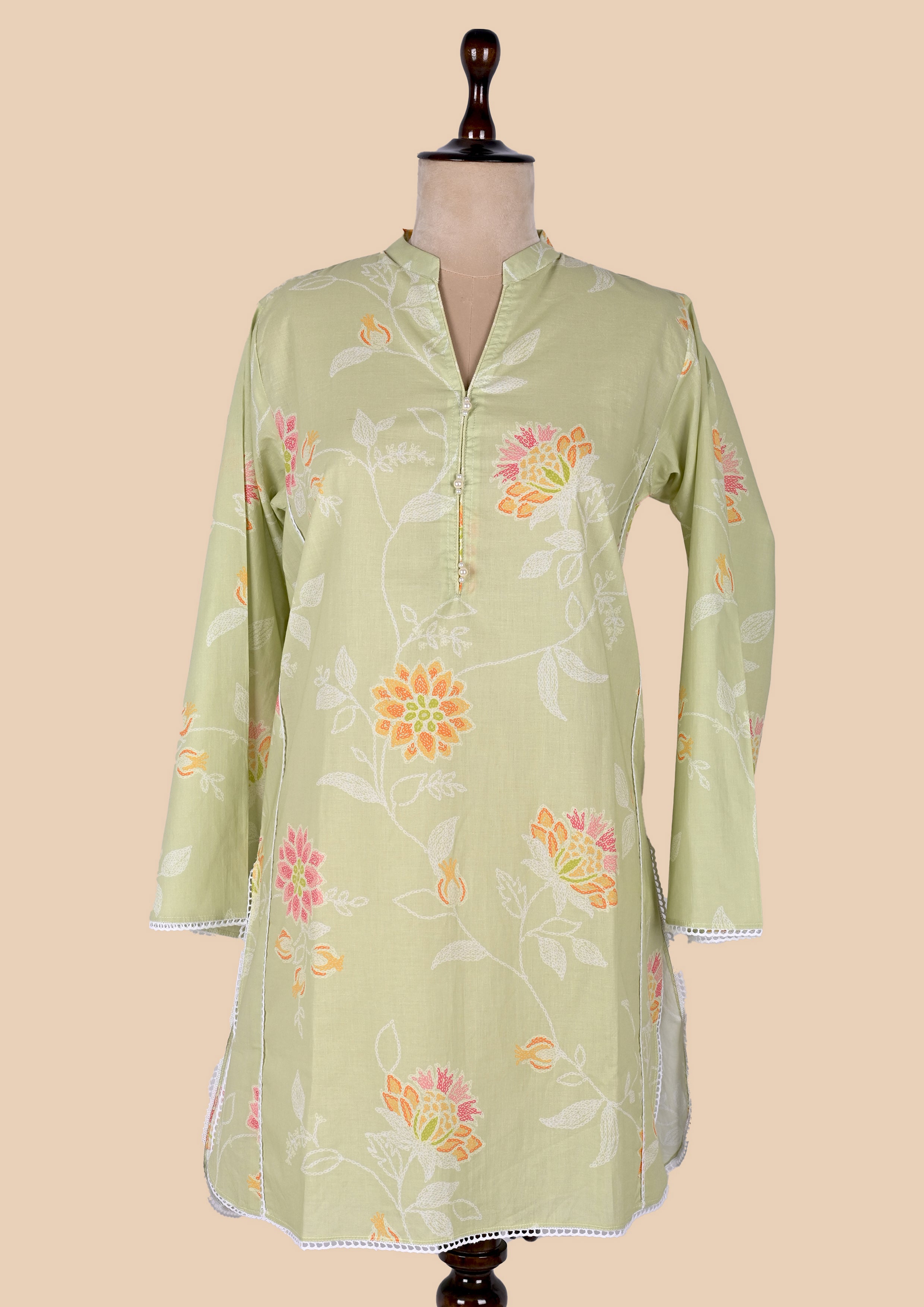 Light Green Cotton Kurti Set