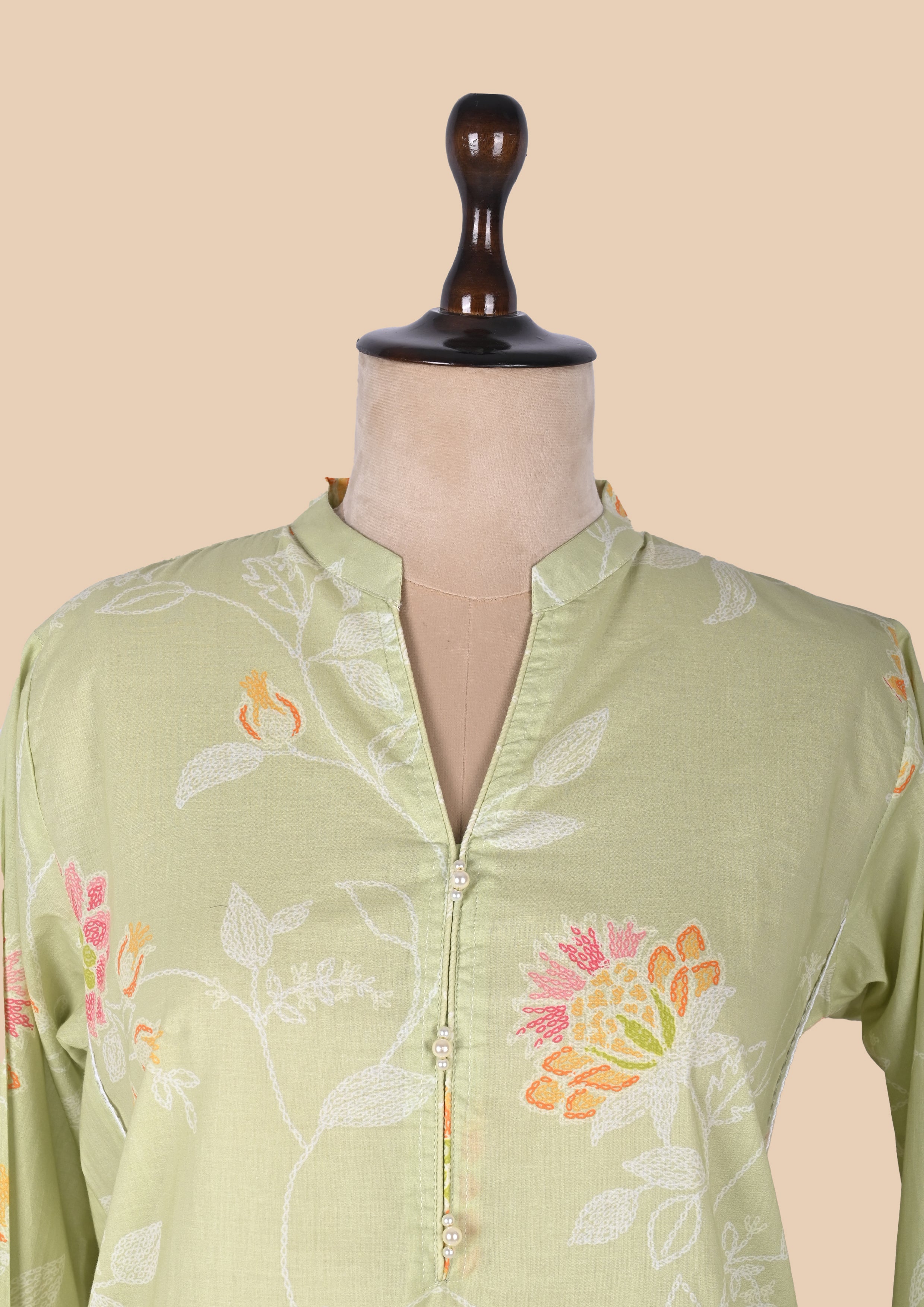 Light Green Cotton Kurti Set