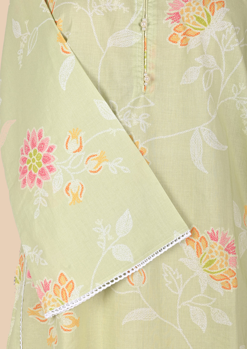 Light Green Cotton Kurti Set