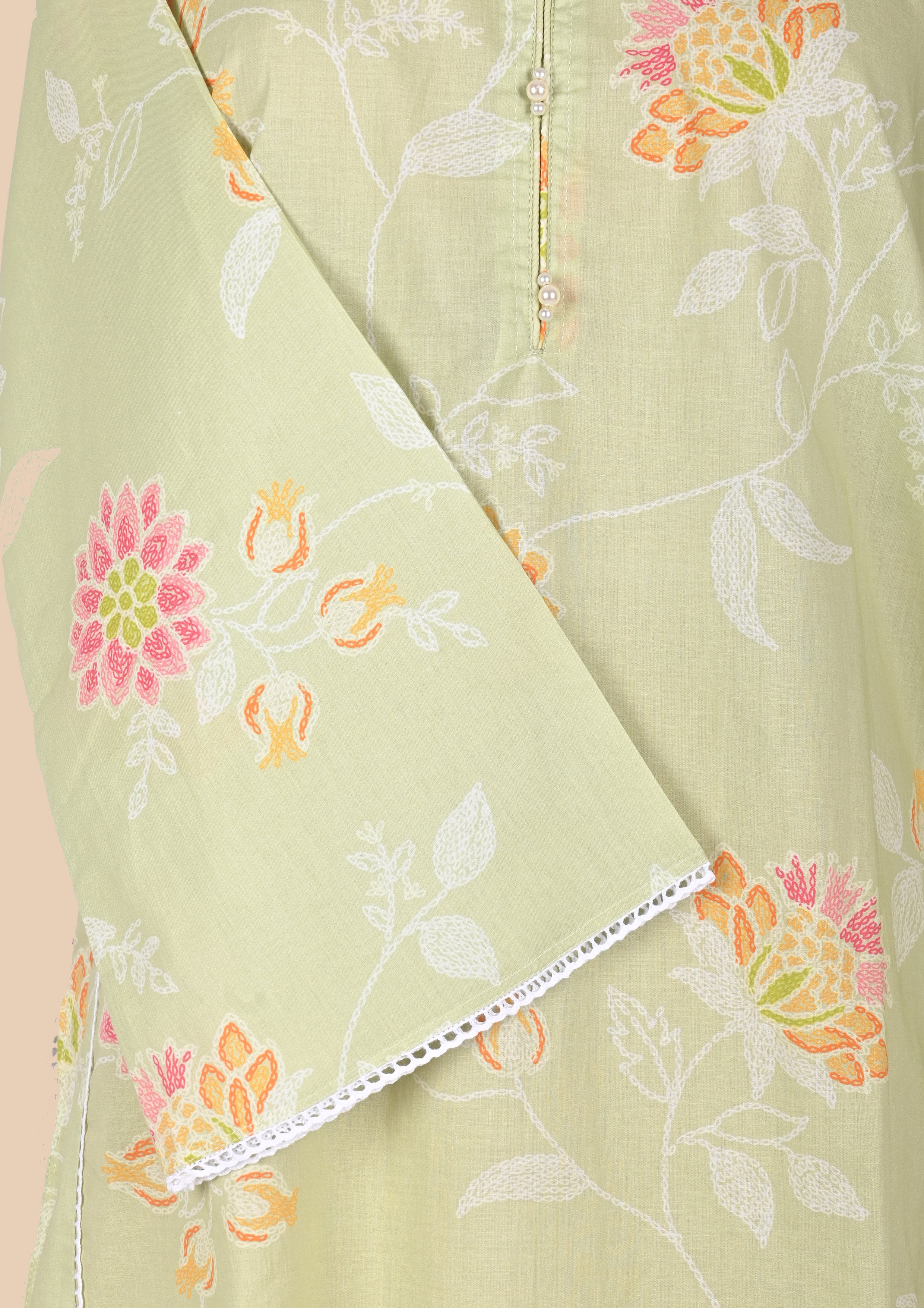 Light Green Cotton Kurti Set