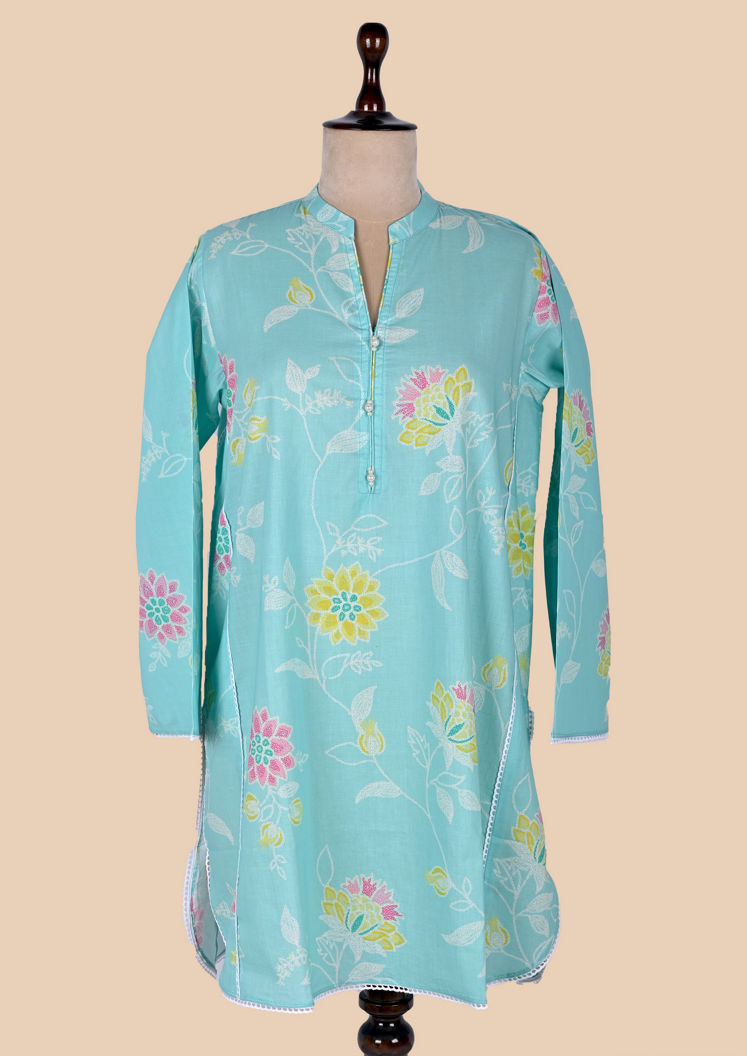 Light Blue Cotton Kurti Set