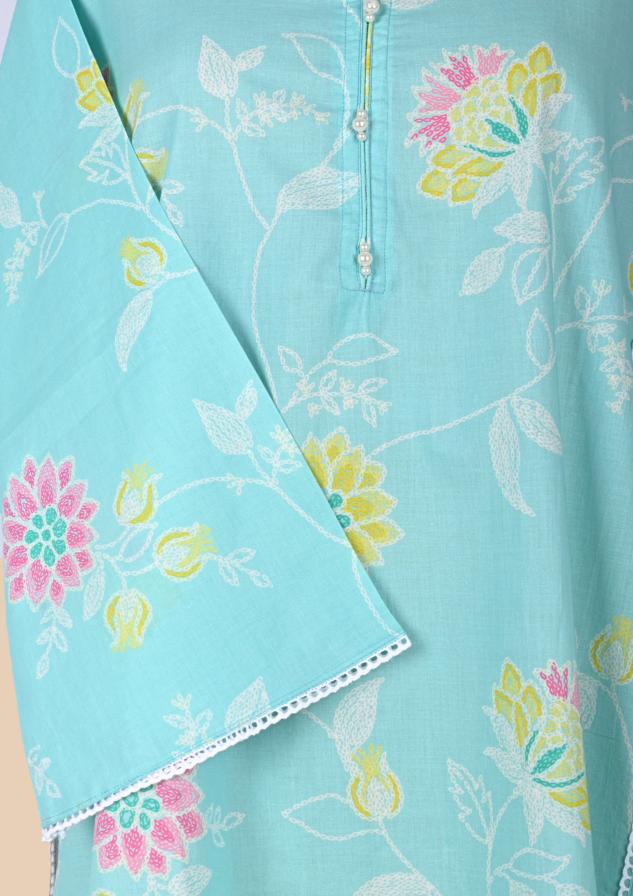 Light Blue Cotton Kurti Set