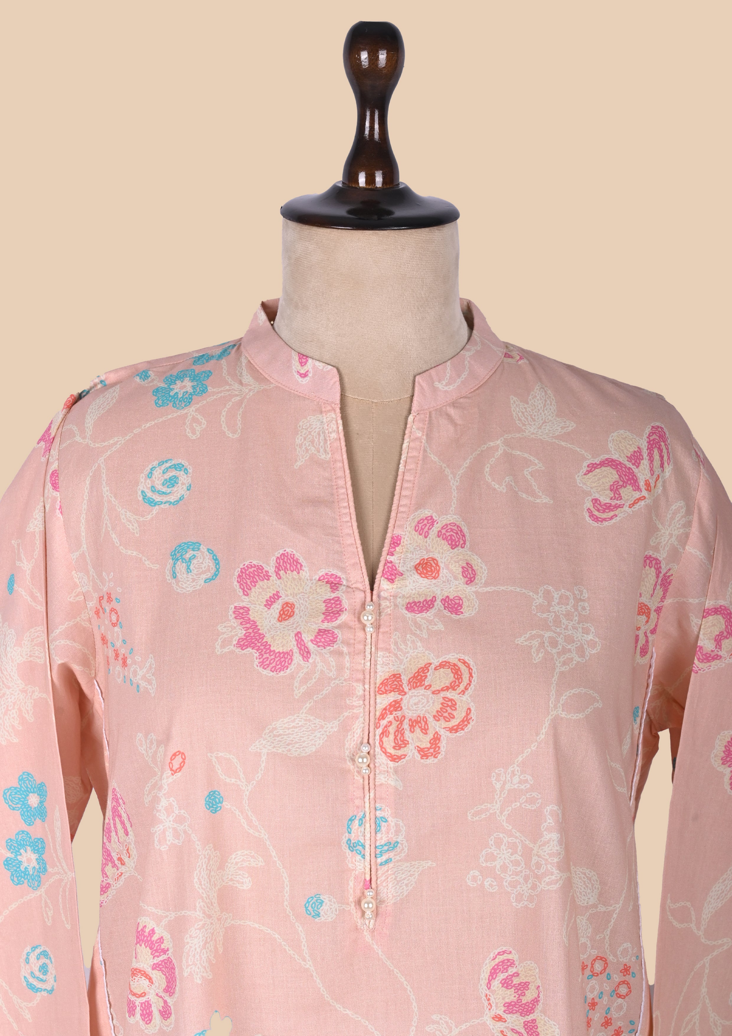 Peach Cotton Kurti Set