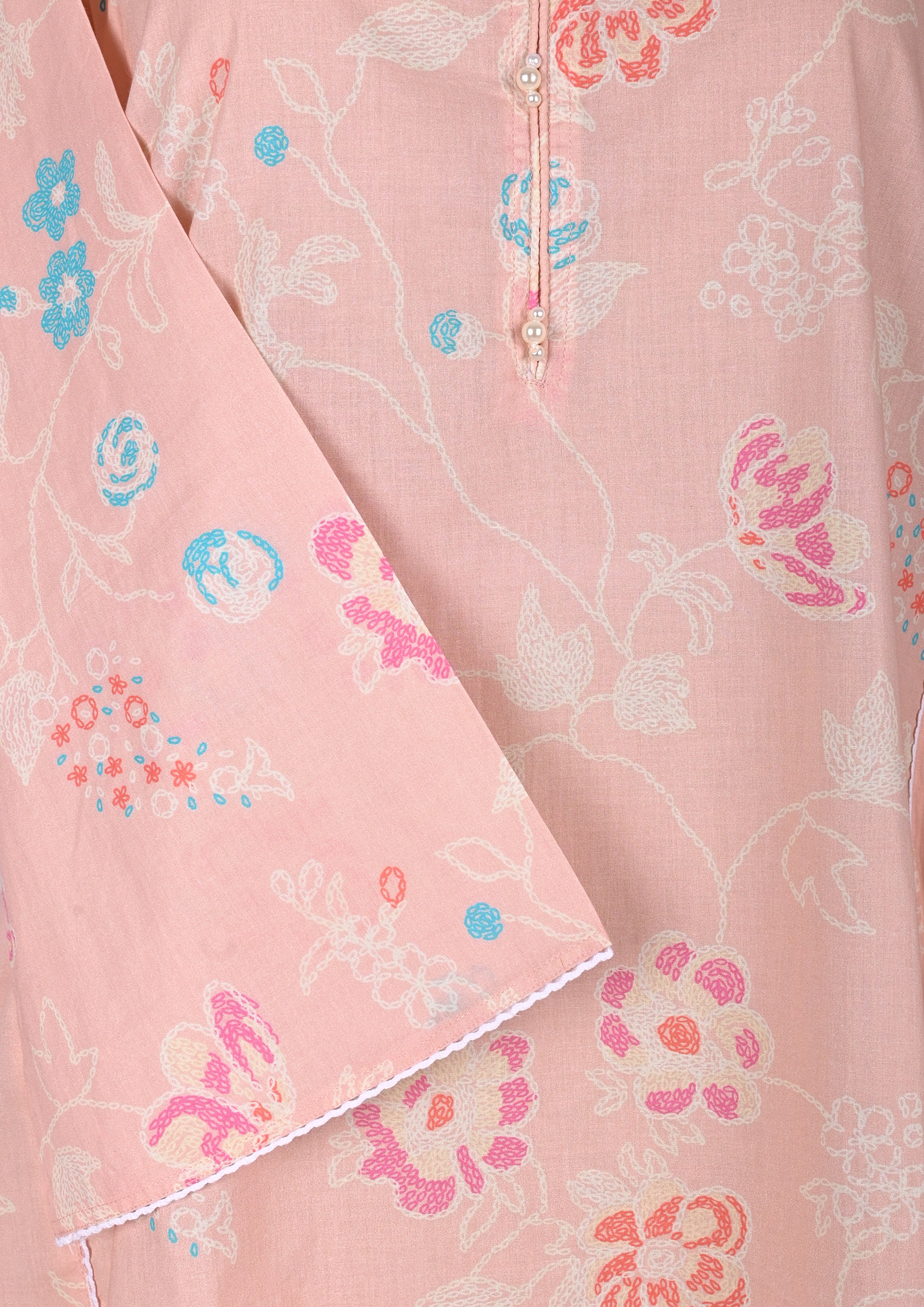 Peach Cotton Kurti Set