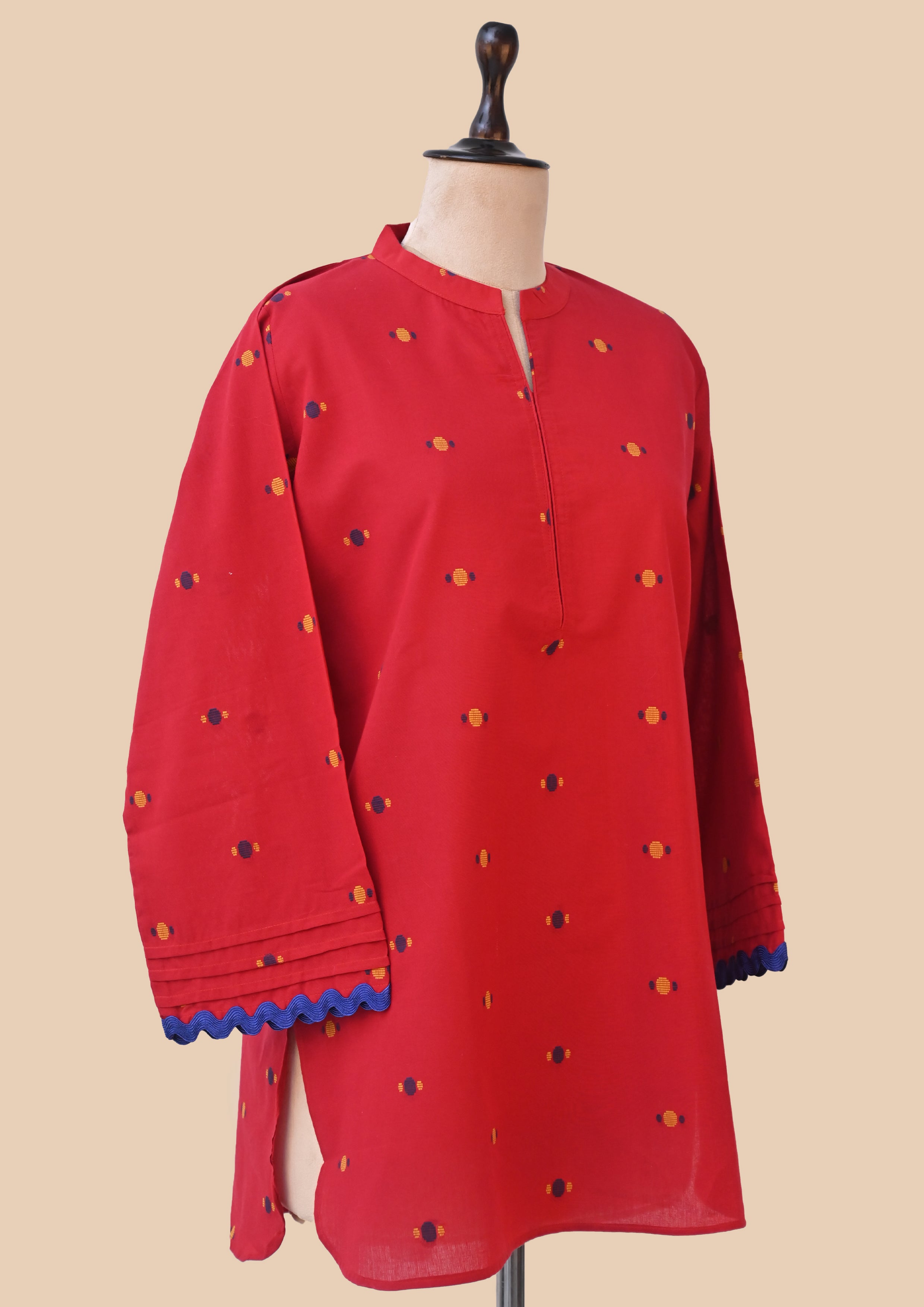 Red Handloom Kurti Set