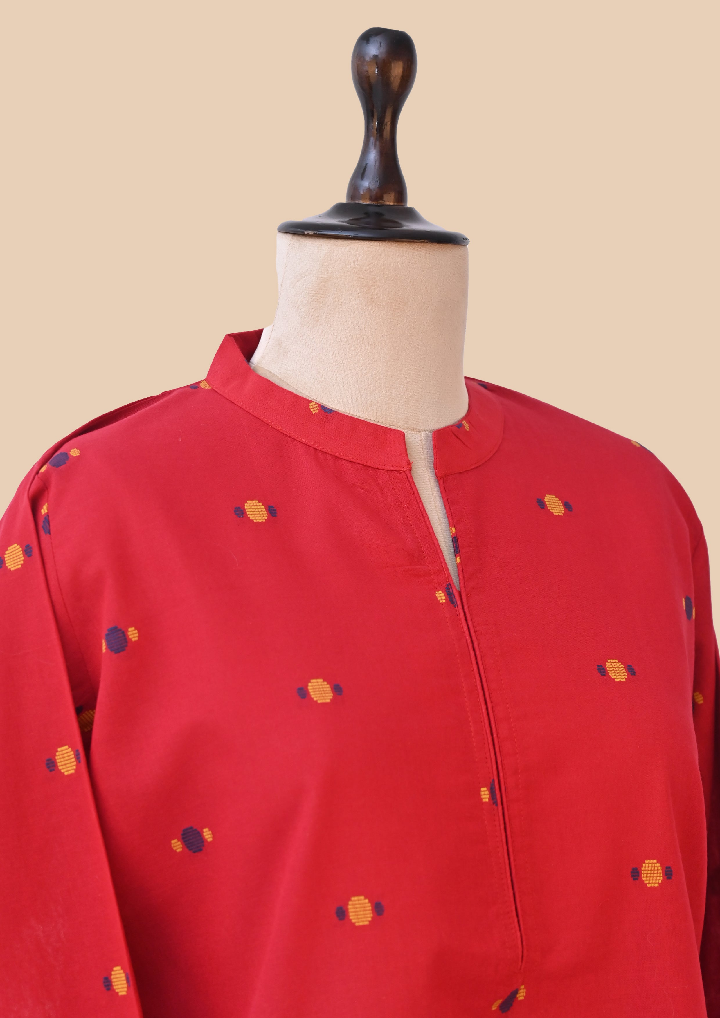 Red Handloom Kurti Set