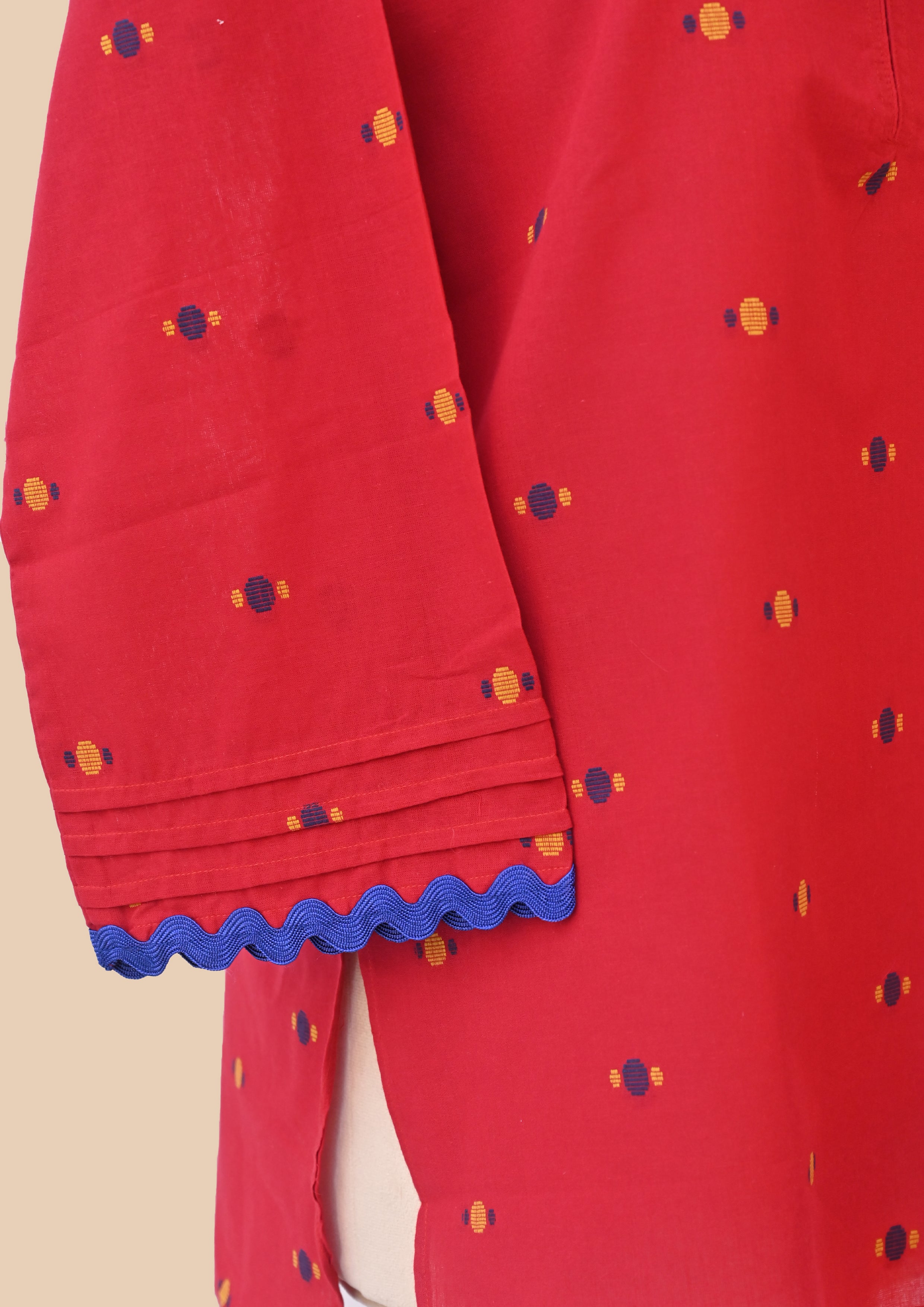 Red Handloom Kurti Set