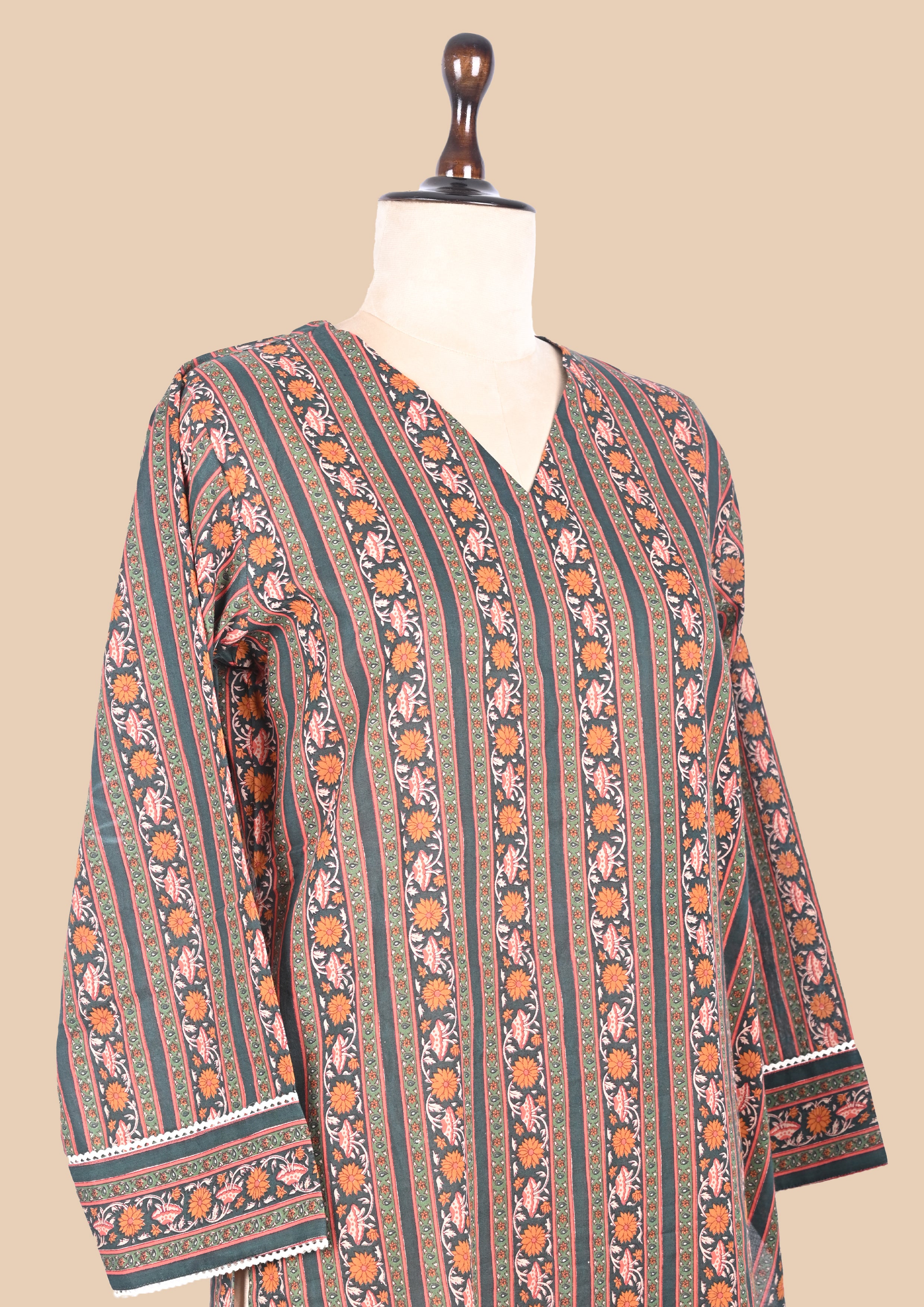 Dark Green Mul Cotton Kurta Set