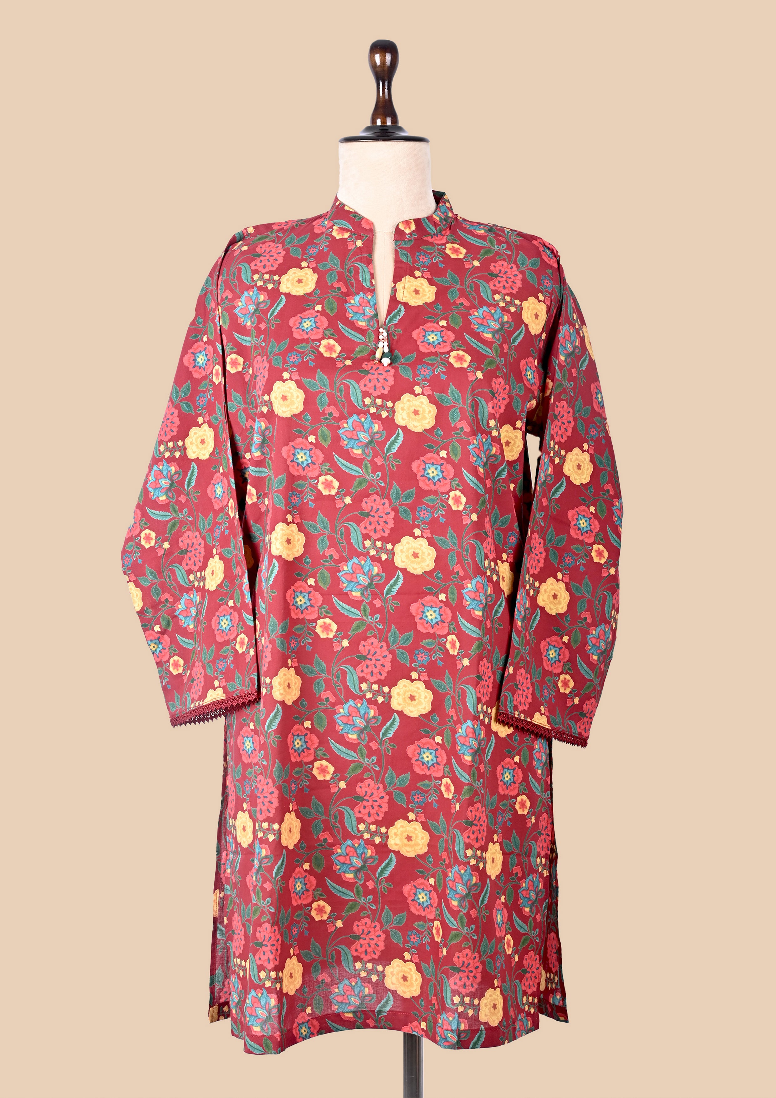 Rose Red Cambric Cotton Kurta Set