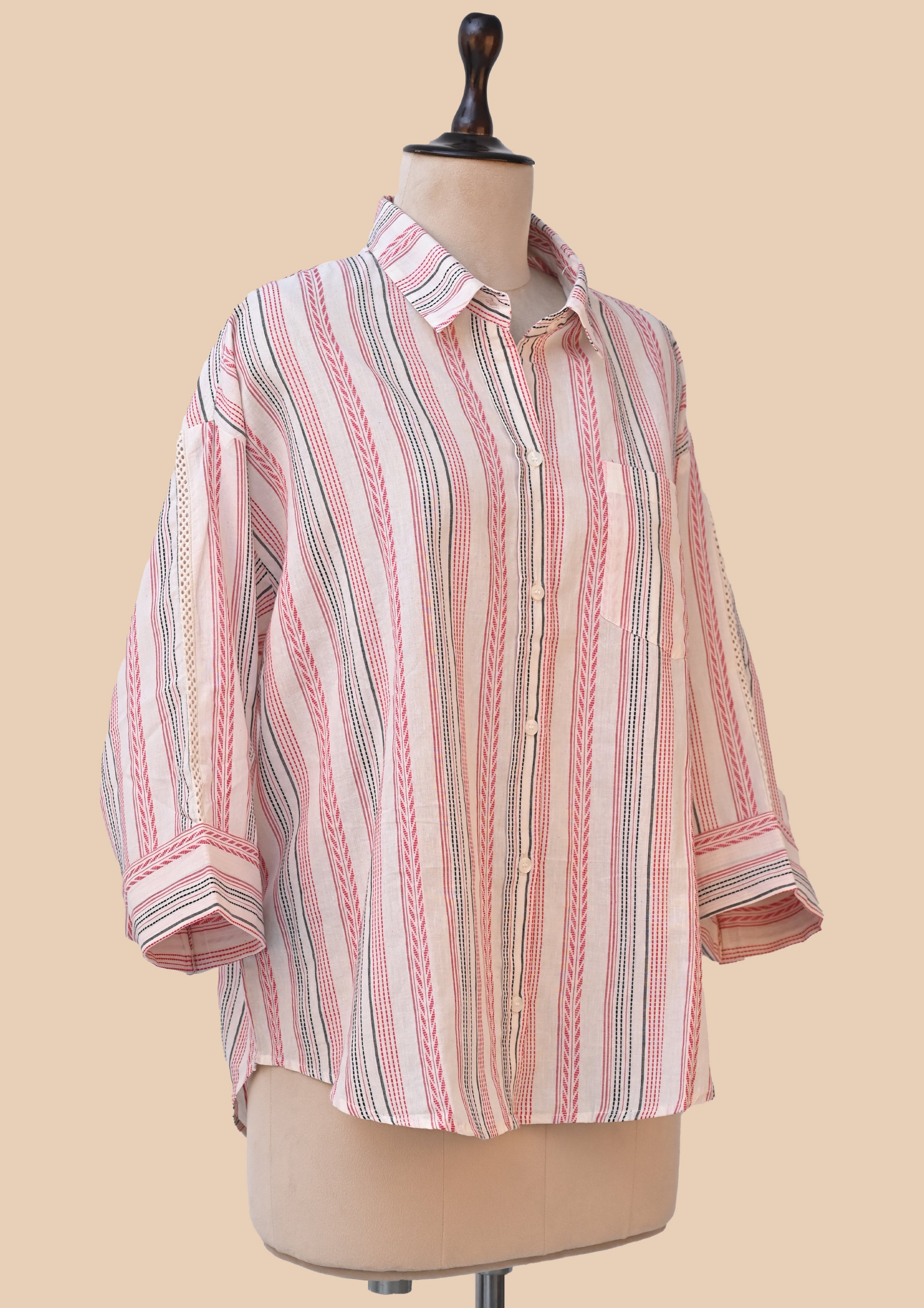 White Pink Handloom Kurta Set