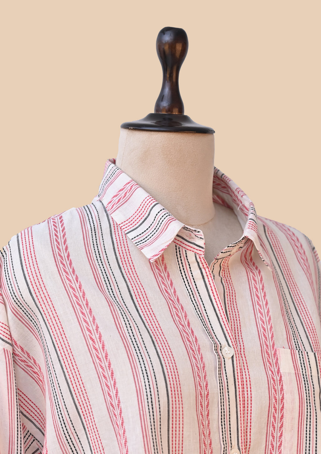 White Pink Handloom Kurta Set