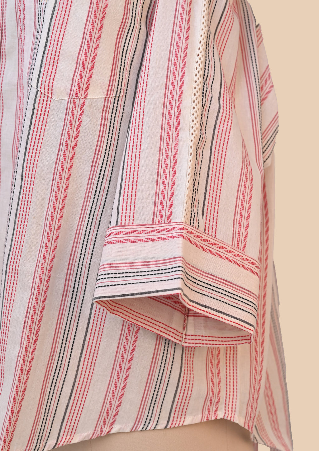 White Pink Handloom Kurta Set