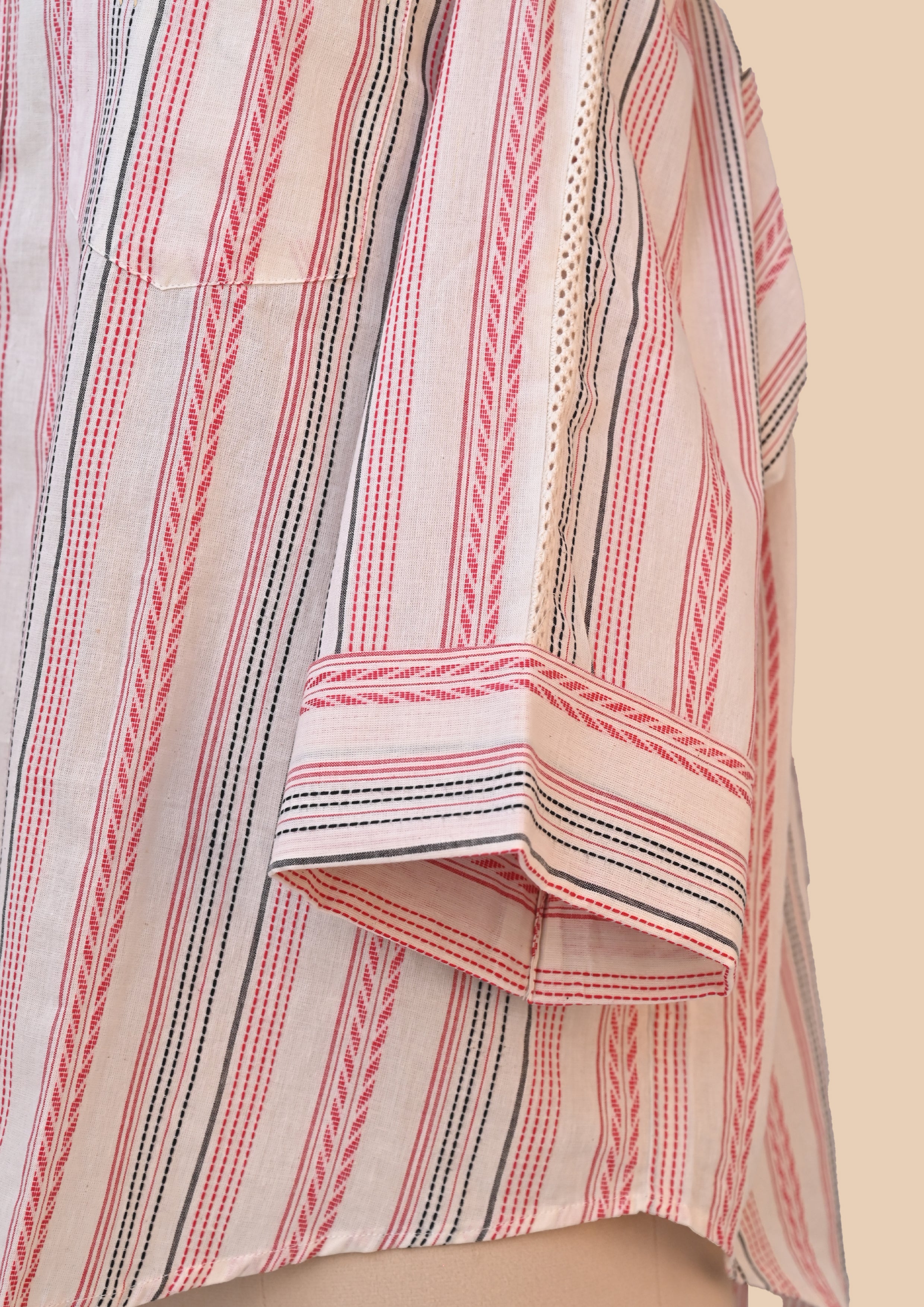 White Pink Handloom Kurta Set