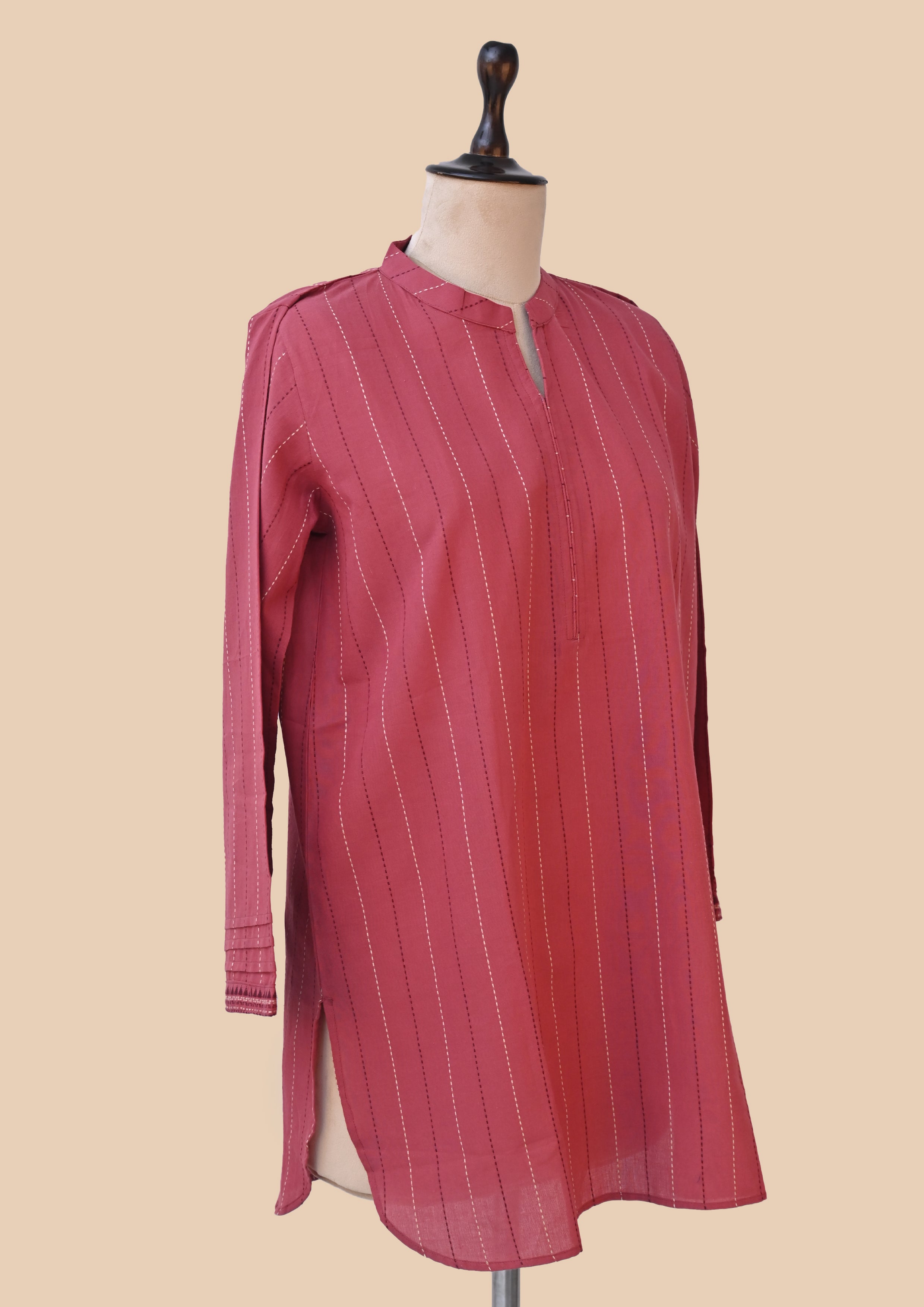 Red Handloom Kurta Set