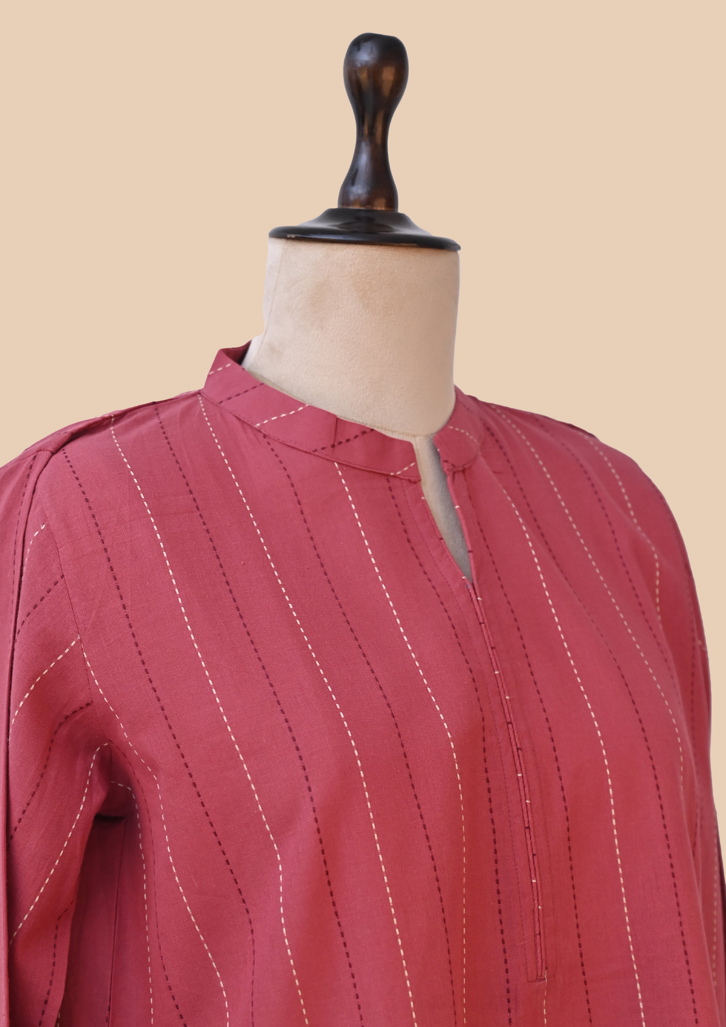 Red Handloom Kurta Set