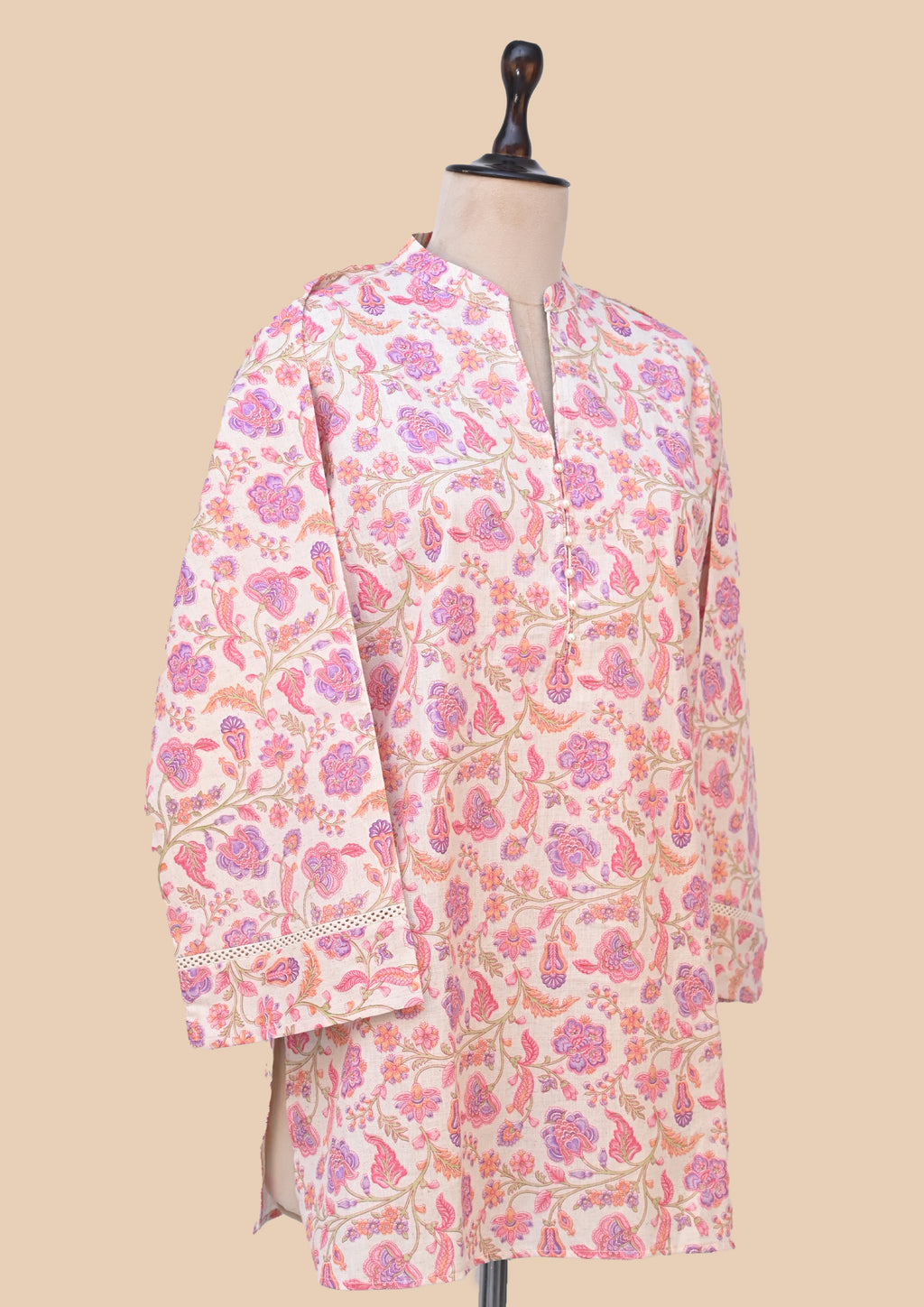 Pink Flax Cotton Kurti Set