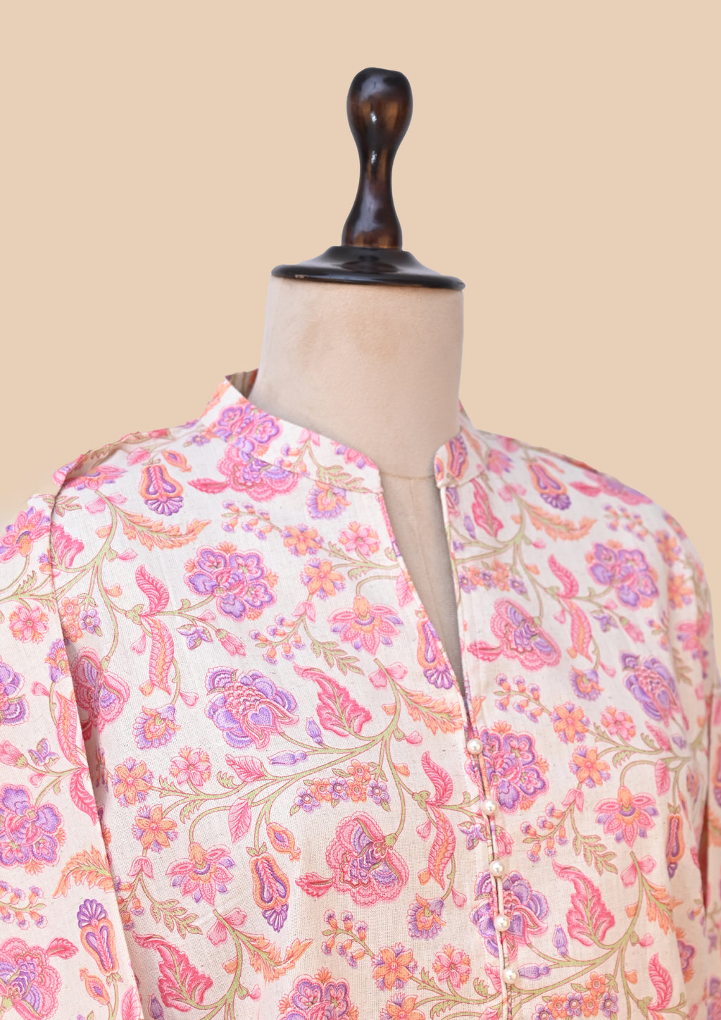 Pink Flax Cotton Kurti Set