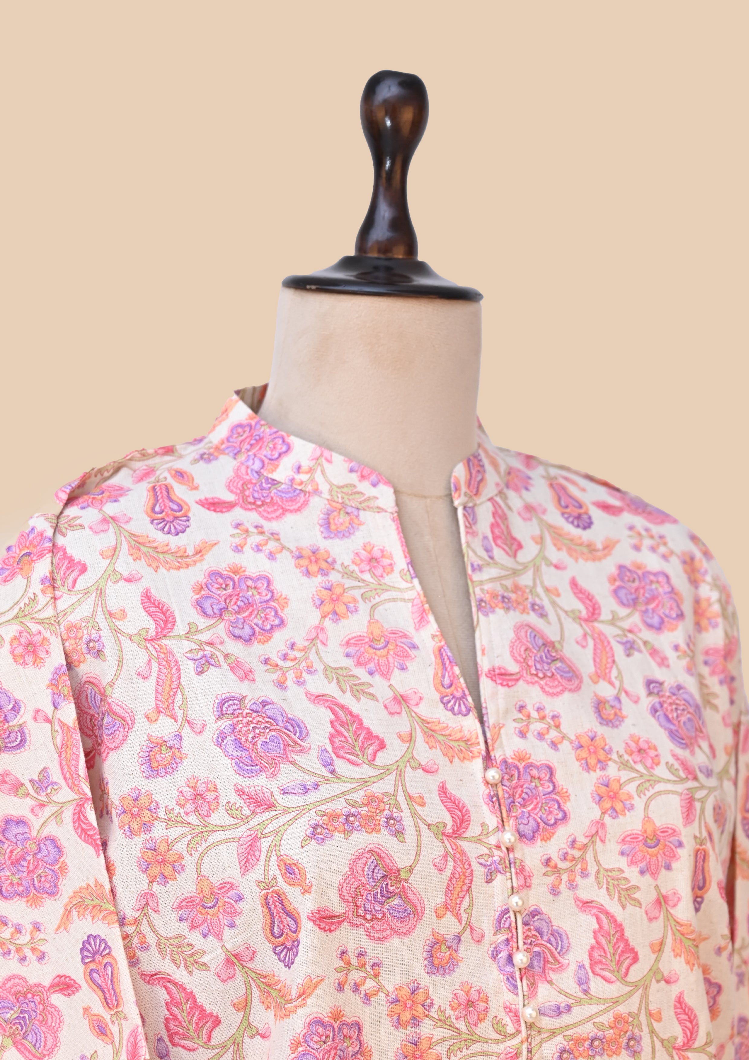 Pink Flax Cotton Kurti Set