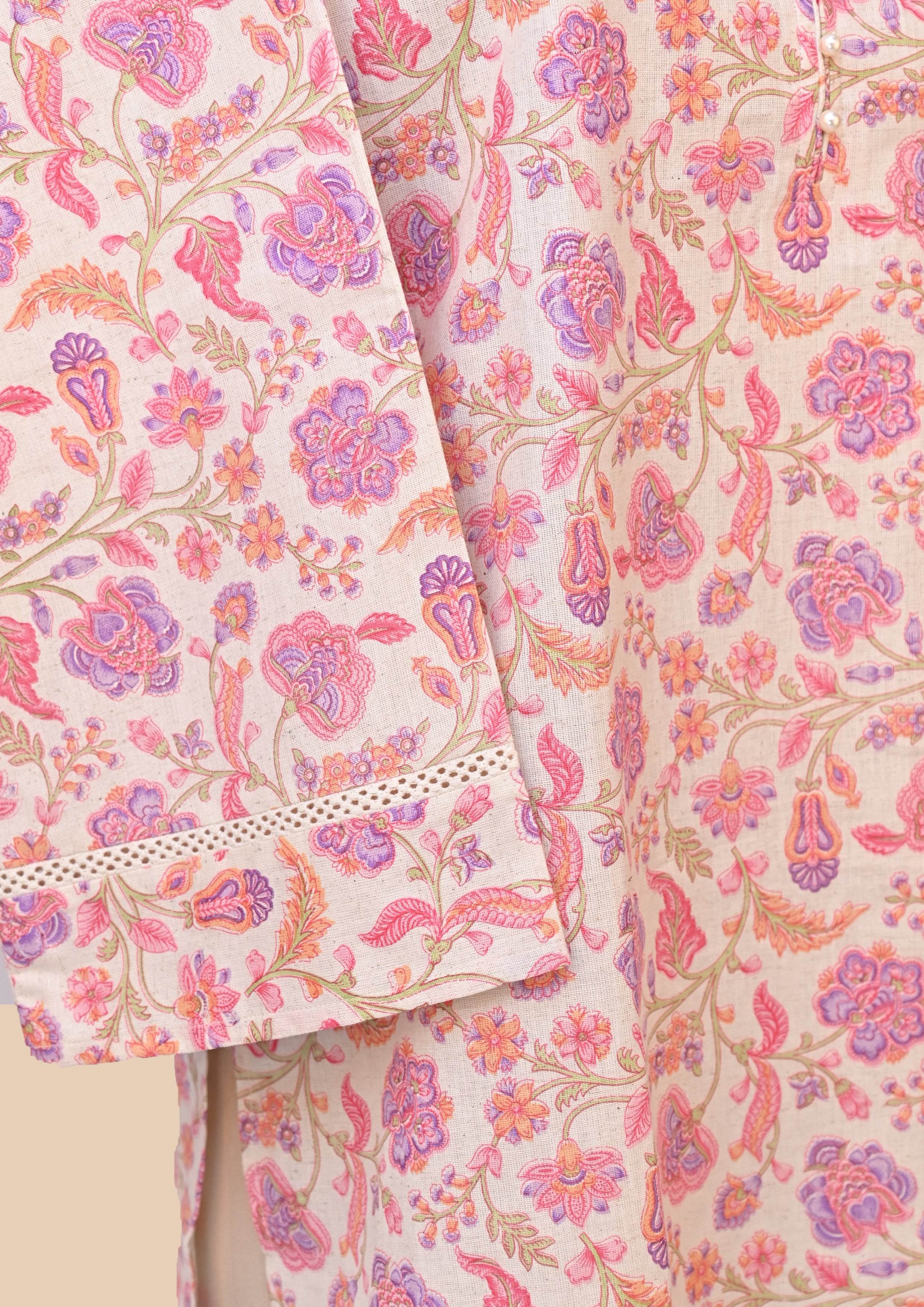 Pink Flax Cotton Kurti Set
