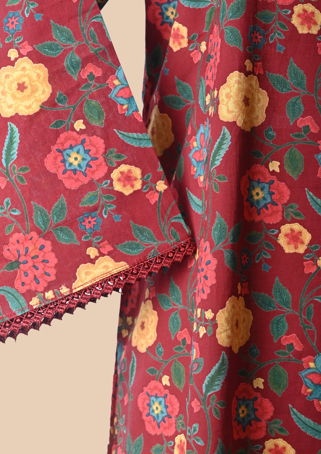 Rose Red Cambric Cotton Kurta Set