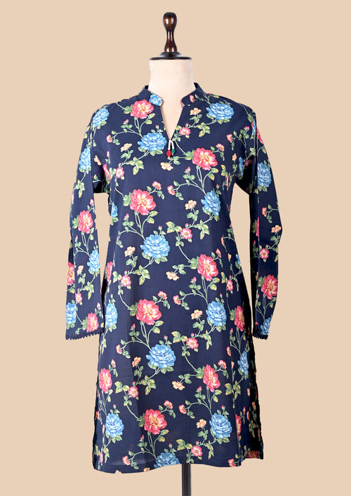 Blue Cambric Cotton Kurta Set