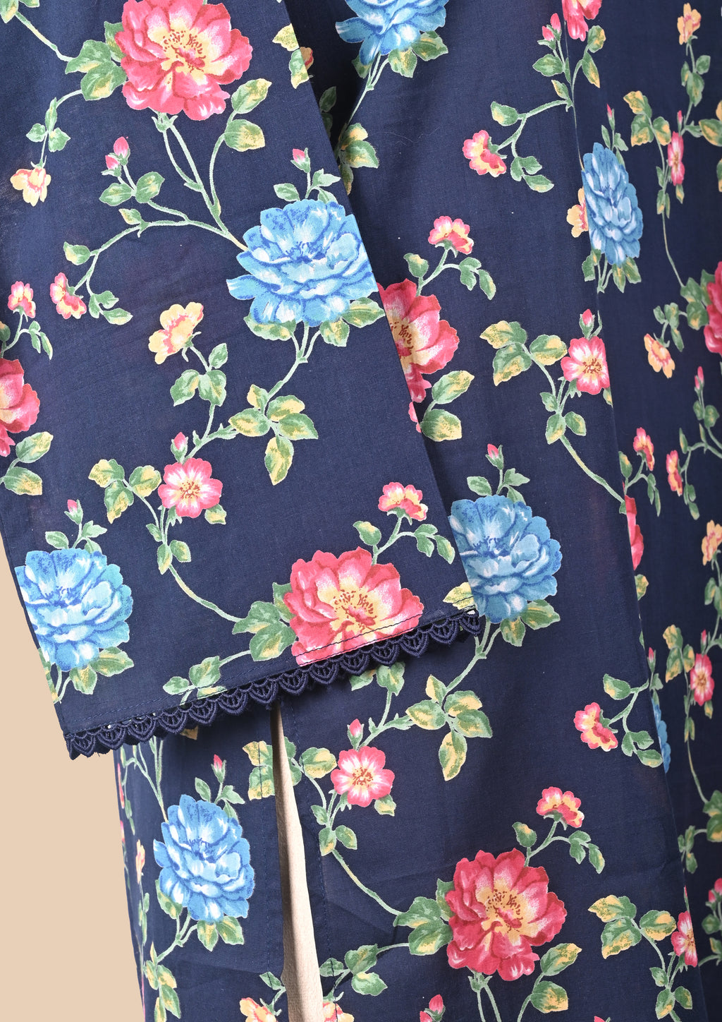 Blue Cambric Cotton Kurta Set