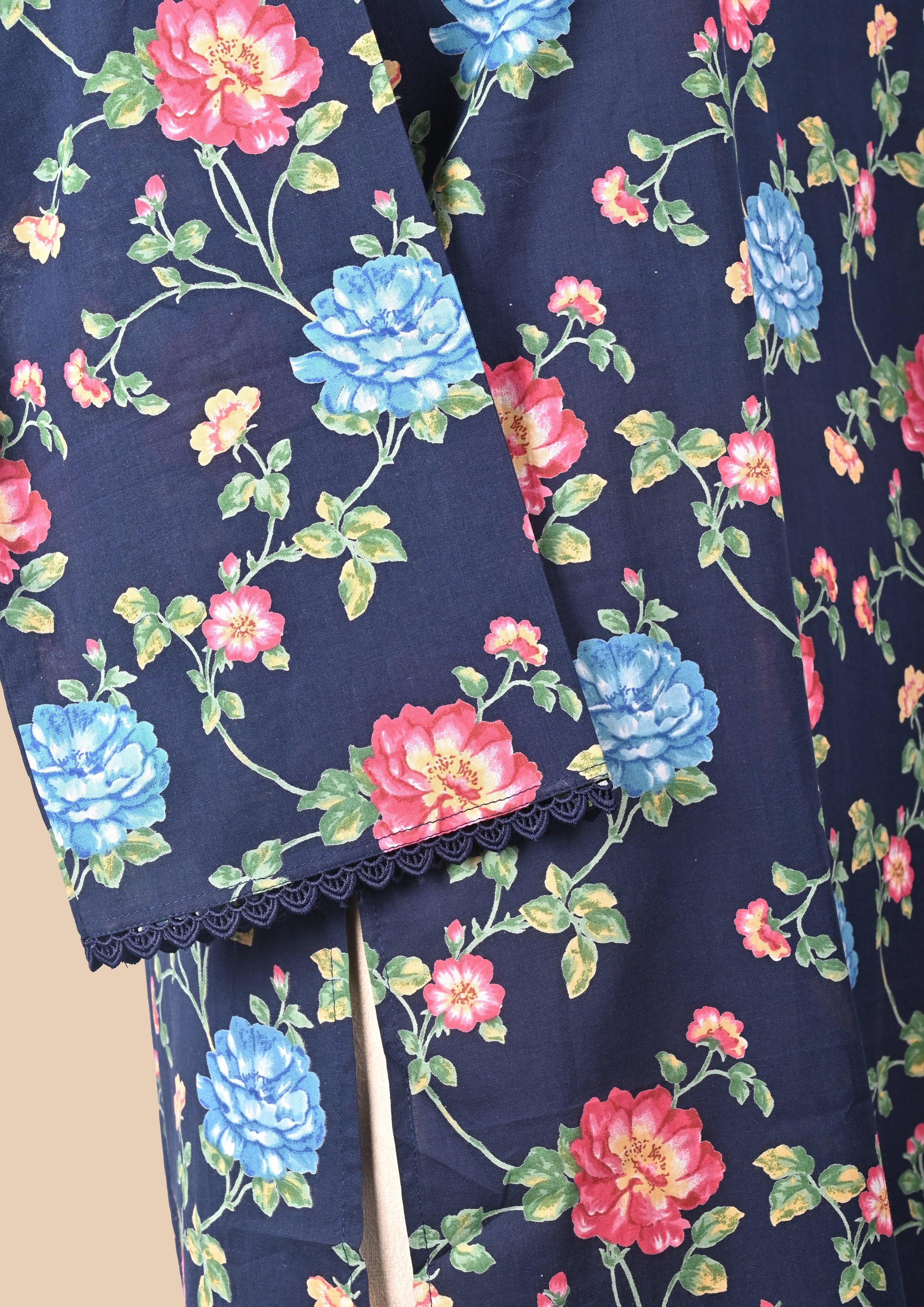 Blue Cambric Cotton Kurta Set