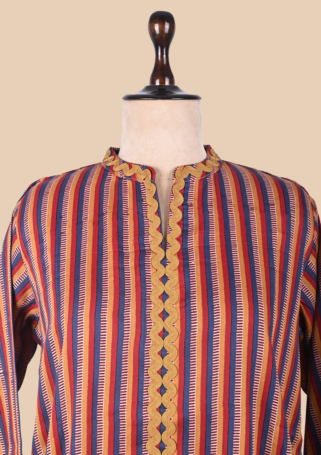 Red Blue Cotton Satin Kurta