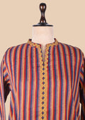 Red Blue Cotton Satin Kurta