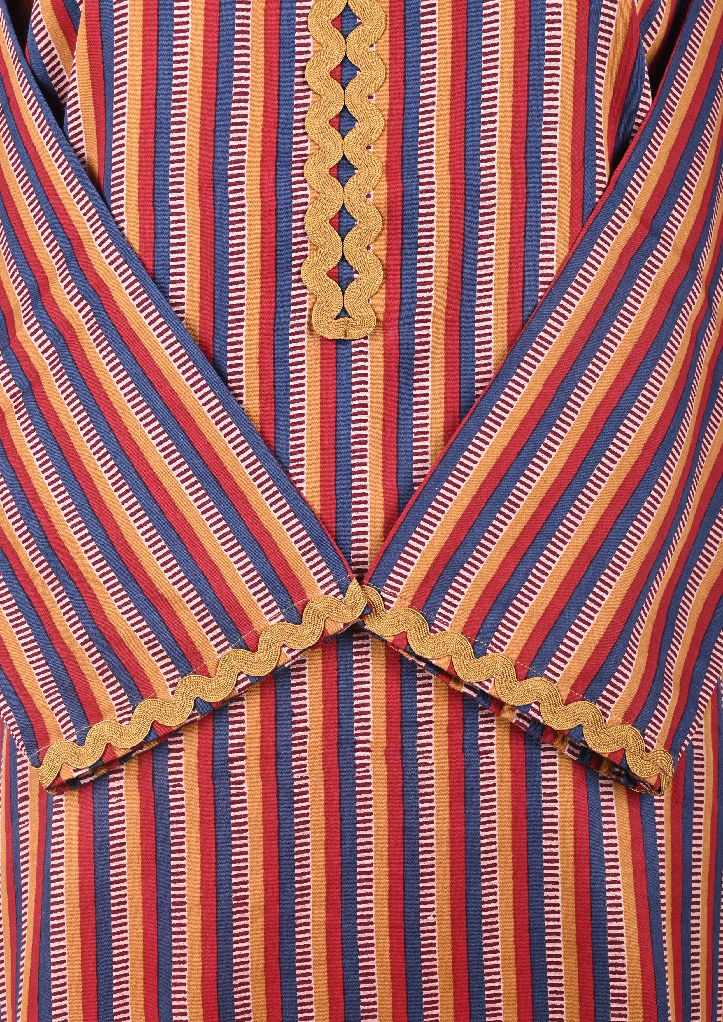 Red Blue Cotton Satin Kurta