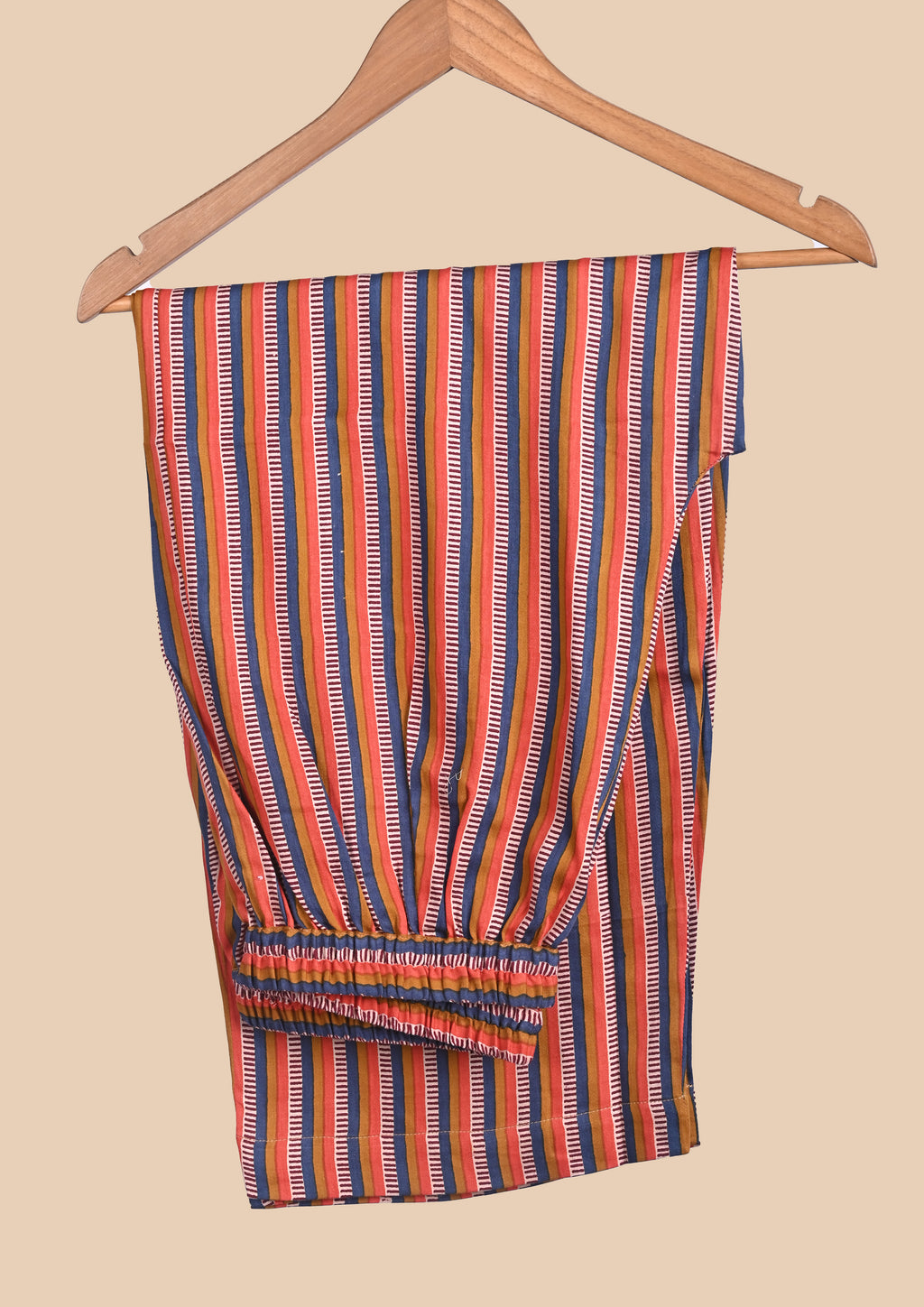 Orange Blue Cotton Satin Kurti