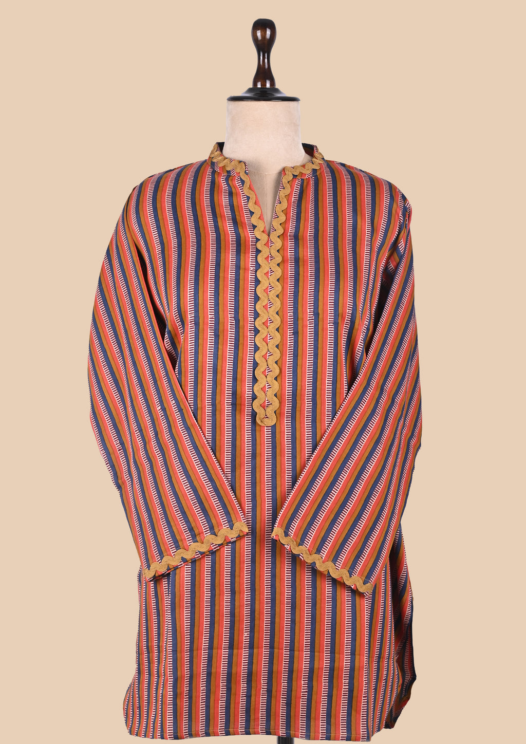 Orange Blue Cotton Satin Kurta