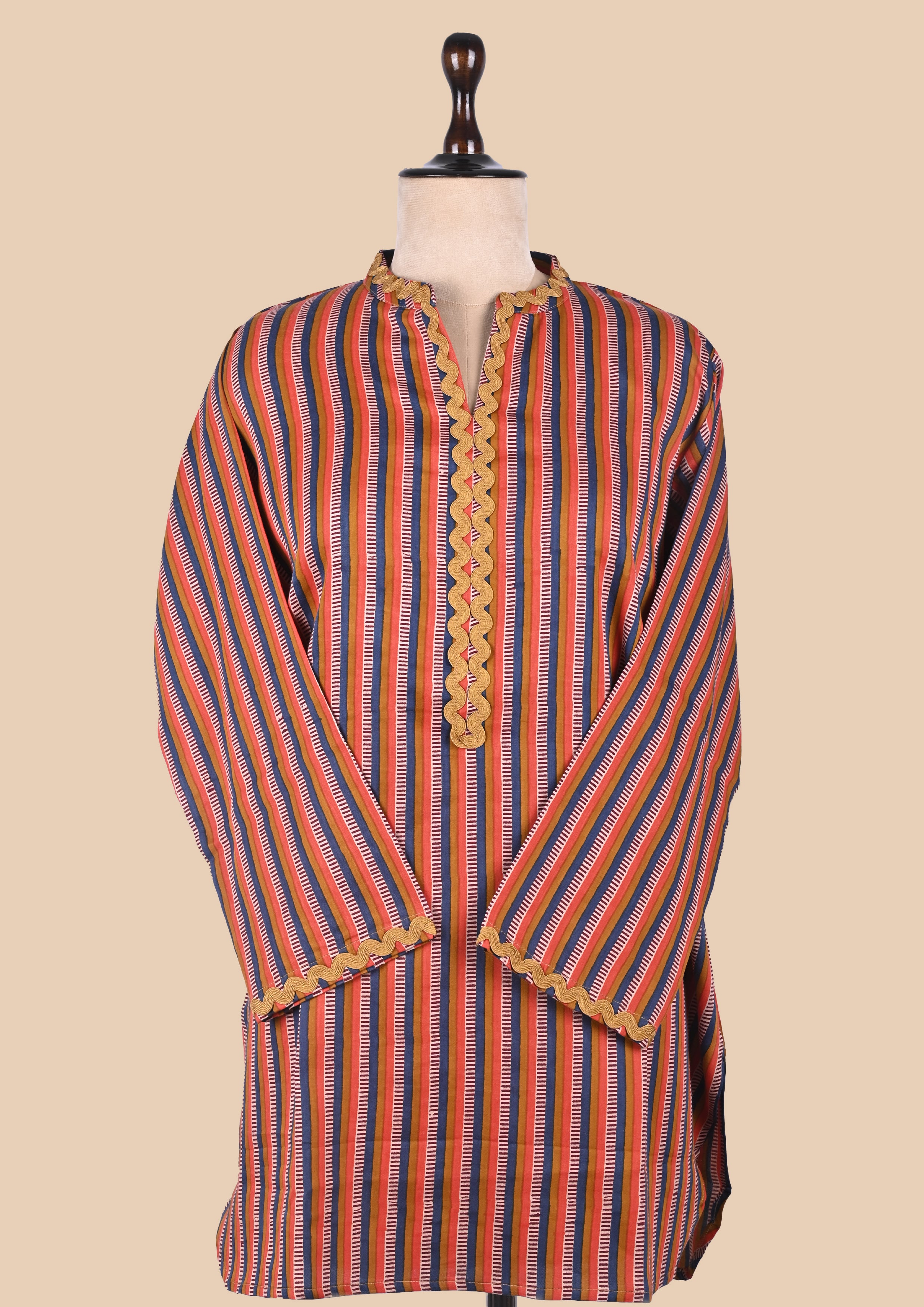 Orange Blue Cotton Satin Kurta