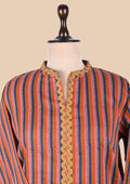 Orange Blue Cotton Satin Kurta