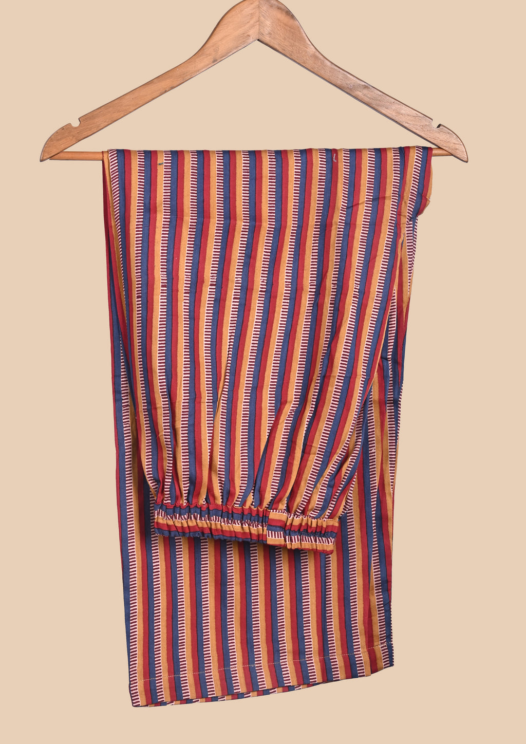 Red Blue Cotton Satin Kurta